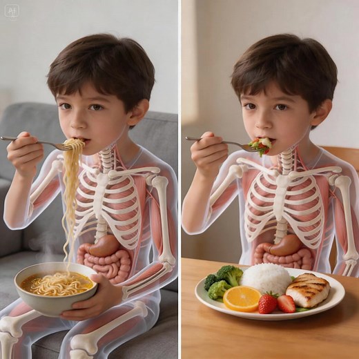Instant Noodles vs Real Food for Kids 🍜 vs 🥗 Highly processed foods can leave kids feeling tired and inactive. Balanced meals with vegetables, fruits, and protein give children the energy to move, play, and grow. Small daily habits can shape a child’s health over time. #parenting #parentingtips #children #childhealth #healthtok