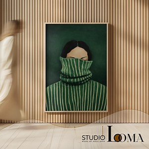 Emerald Green Abstract Woman Portrait Art | Minimalist Japandi Wall Decor | Modern Female Art Print - Etsy