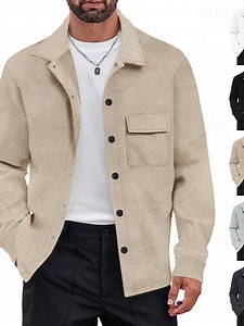 Men's Lightweight Jacket Cargo Jacket Casual Jacket Vacation Daily Breathable Jacquard Pocket Spring Fall Plain Fashion Classic Lapel Regular Black White Khaki Light Grey Dark Gray Jacket 2025