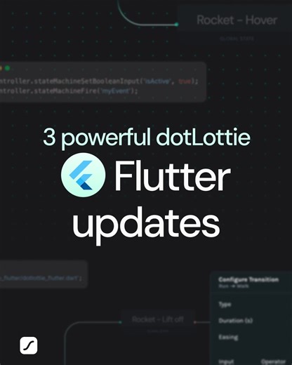  These new dotLottie Flutter updates make it easier to design, control and scale animations across platforms!  Learn more here: lottie.link/flutter #dotlottie #flutter #developer #lottieanimation #motiondesign | LottieFiles | Facebook