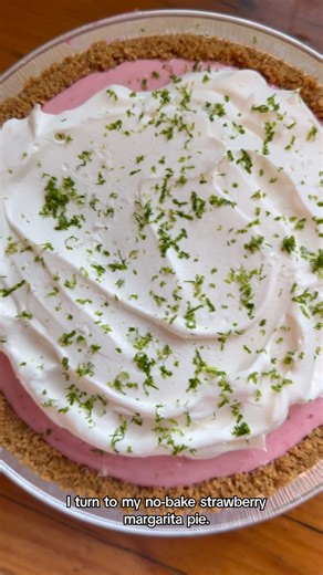 This pie brings all the joy of a strawberry margarita — without the hangover. Find this no-bake recipe here: https://the-kitchn.visitlink.me/E6Ck-w #thekitchn #margaritas #strawberrymargarita #nobakedessert #easyrecipes | The Kitchn