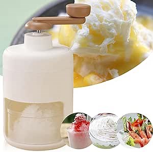500ML Portable Manual Ice Crusher Hand Crank Ice Shaver Stainless Steel Blade Snow Cone Making Machine for Home Cafe Bar Club (White)