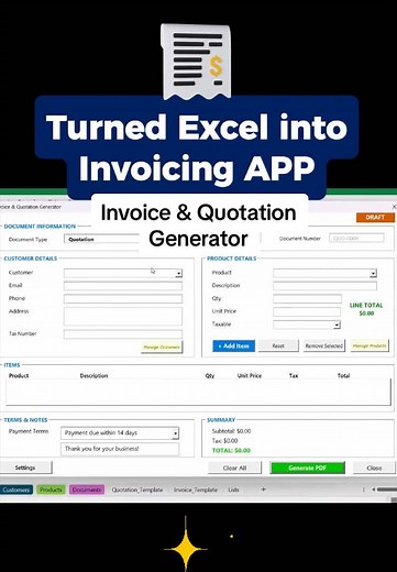Most small businesses don’t know Excel can do this🤯 I built a tool that creates professional invoices and quotations in seconds🚀 Would you use this automation system in excel? #excel #exceltips #vba #vbaexcel #excelautomation