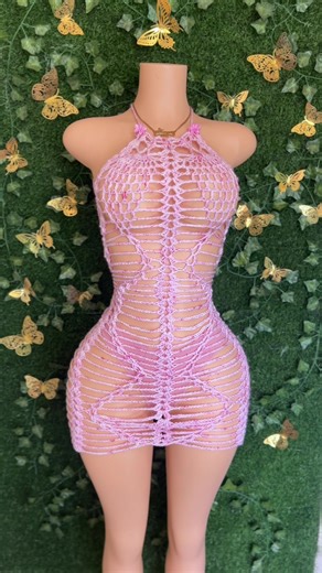 Cover up Crochet dress 🤩💗 Available for sale $400 size small to medium message 18684817319 or DM to order #crochet #pink #carnival #trini #caribbeantiktok