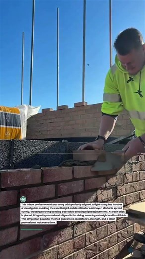 Bricklaying Perfect Line Guide Technique | Clean Wall Finish #shorts #bricklaying #construction