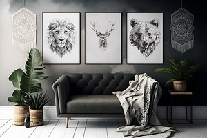 Geometric Animal Line Art Prints Minimalist Lion Bear Deer Set Digital Download - Etsy