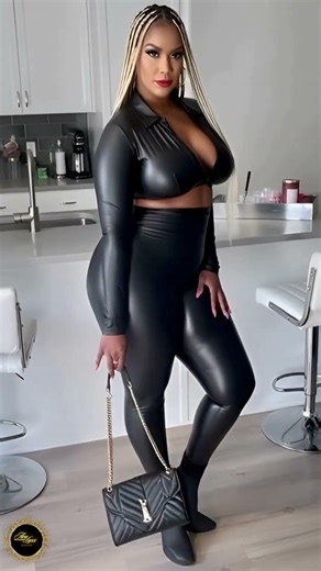 Curvy Leather Look Lady Confidence #leggings #fashionblogger #confidenceboost #curvyfashion