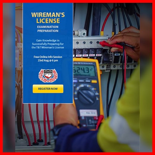 🟥💡 Do you want to PASS the Wireman's License Exam? 💡🟥 Wireman's License Examination Preparation Course | Starts September 26th | 6pm to 9pm | Tues, Thurs and Sats | 3 Weeks | $2,000 [Payment Plan Available] To Register TAP👉 https://mailchi.mp/ctscollege/wiremans-license-examination-preparation * * * * * * * * * * * * * * * Passing the Electrical Wireman Exam has never been easier with this Wireman's License Exam Prep Course. * * * * * * * * * * * * * * * WhatsApp Me📳 720-2939 Email📧 certi