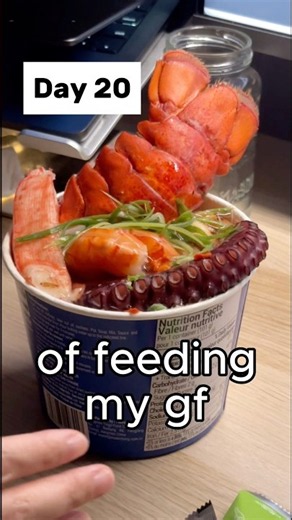Day 20 of feeding my gf $0.01 of food for every new subscriber, today she ate instant noodle