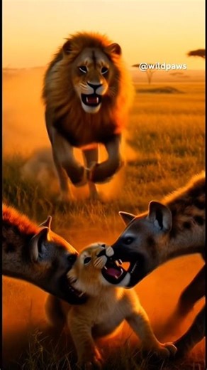Male Lion Saves Cub from Hyena Pack Attack! 🦁🐾🔥 #shorts #viral