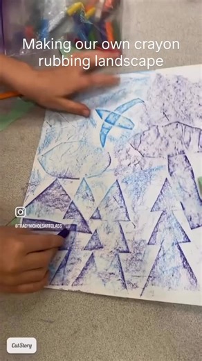 Tracy Boberg Nichols on Instagram: "Made Collagraphs with my 1st Graders. These were inspired by a geometric shape landscape of Grant Wood (mainly known for his iconic painting of American Gothic). We just glued the cut outs on the back so there’s no frustration of paper slipping and sliding around. Did a lesson with cut out shape template for this in my TPT shop. See link in bio. 👍 . . . . . #kidsart #artteacher #artteachersofig"