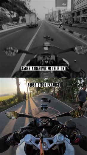 Cfmoto 450SR stock exhaust vs Akrapovic M1 (slip-on) | sound comparison