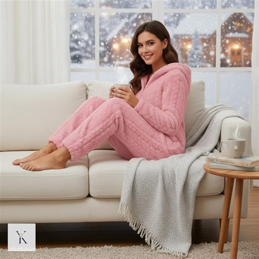 Women's Textured Plush Onesie - Cable Knit Style Fleece Jumpsuit - Soft Hooded Pajama - Warm Winter Sleepwear - Cozy Loungewear Gift for Her - Etsy