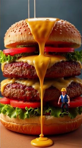 Tiny Workers vs GIANT Burger! 🍔 Epic Mini Mission|ASMR #shorts #