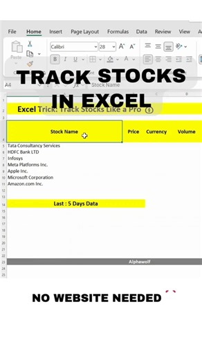 Excel Stock Tracker in 30 Sec ⚡ (Live Prices + 5 Day Data) #excel #exceltips #stockmarket