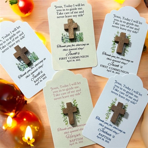 Wood Cross First Communion or Baptism Cards for Favour Wood Cross Gift Labels Religious Communion Baptism Favors Gifts - Etsy