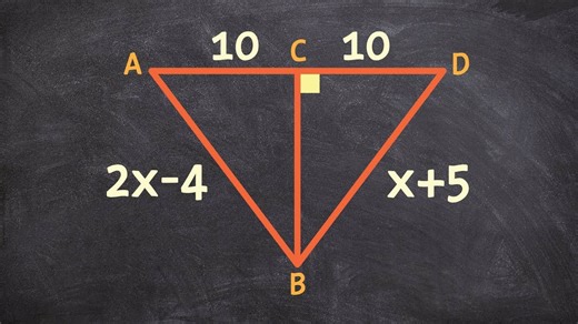 Using congruent triangles to determine the value of x