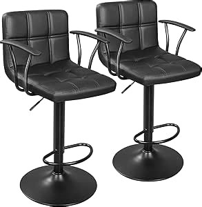 ERGOSEAT Bar Stools Set of 2, Armrest Adjustable Swivel Barstools with Back, Double Needle PU Leather Counter Height Chairs for Kitchen lsland (Black)