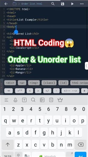 html Coding Order and Unorder list😱#htmlcourse #css #javascript #askmonitor #shorts