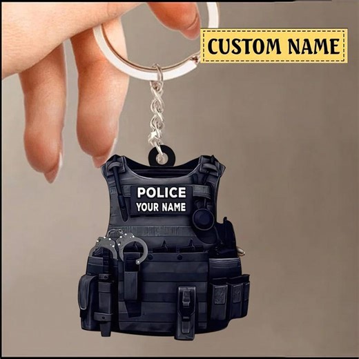 Personalized Police Bulletproof Vest 2D Flat Acrylic Keychain, Gift for Police, Police Uniform Ornament Keychain - Etsy