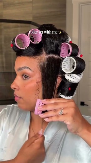 Roller set natural hair with me #hair #hairtutorial #rollerset