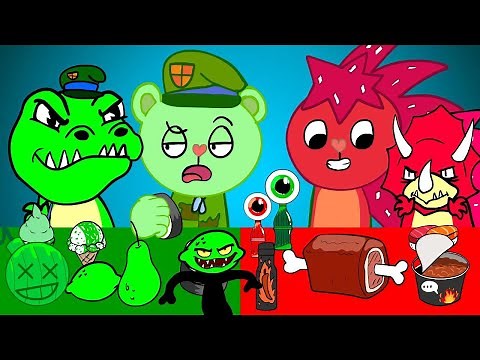 RED FOOD vs GREEN FOOD CHALLENGE! | FLIPPY AND FLAKY MUKBANG ANIMATION | HAPPY TREE FRIENDS