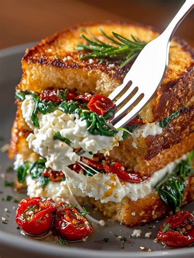 Mediterranean Spinach Grilled Cheese Ingredients → Sandwich Assembly 4 slices hearty bread such as sourdough, multigrain or ciabatta 2 tablespoons olive oil or butter 1 cup fresh spinach leaves ..... Fυll ᖇecίpe in Coʍmеոτ 💬 | Homemade Recipes