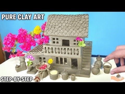 Making a Beautiful Traditional Village House with Clay | Miniature Clay house tutorial