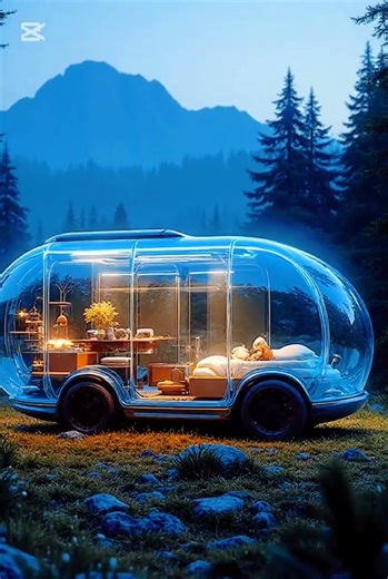🌌 Transparent Future Camper – Sleep Under the Stars#FuturisticCamper #GlassCamper #BubbleCamper