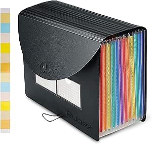 12 Pockets Accordion File Organizer File Folders Organizer Expanding File Folder, Accordion Folder File Organizer Pocket Folders with Colorful Alphabetical Sticker Tabs for Documents Bills Receipts