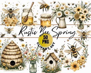 Rustic Cottagecore Spring Bee Clipart Bundle Cozy Farmhouse-style Designs. Digital Download - Etsy