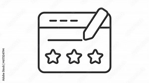 Positive review icon animation. Animated line web page with pen writing. Rating stars. Review form. Customer opinion. Loop HD video with alpha channel, transparent background. Outline motion graphic