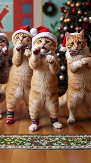 Dancing Cats Spread Christmas Cheer and Joy