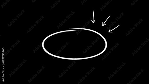 hand-drawn white circle with arrow on transparent background, White hand-drawn arrow pointing animation 4k