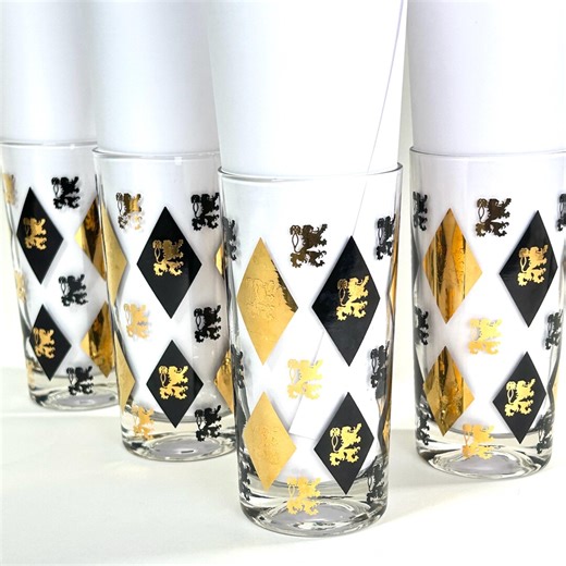 Vintage Mid-century Black & Gold Tumblers Set of 4 Glasses #186 - Etsy