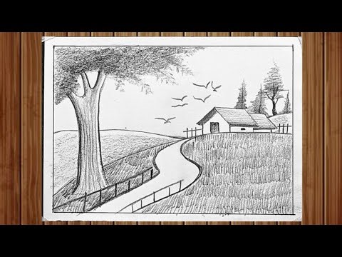 How to draw field landscape with pencil / beautiful landscape step by step