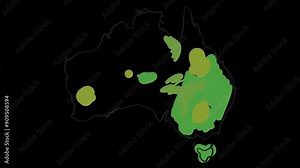 Animated self-drawing Australia map in line art, lines forming the map outline against a black background alpha channel mode overlay, this animation represents national pride and identity