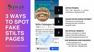 Fake pages are getting more creative. Staying safe is easier than you think. Here are 3 easy ways to spot fake Stilts pages: 1. They offer discounts or promos, sometimes on Sponsored Ads. 2. They ask you to pay through personal accounts or GCash or using QR codes. 3. They are not linked to our official website. Always remember, we never accept bookings through Facebook messages. When in doubt, verify through our official channels. Reminder: Beware of fake pages pretending to be Stilts. This is o