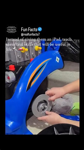 Fun Facts on Instagram: "Most kids today know how to swipe before they know how to build. 🚫📱 In this clip, a young child installs a wheel using basic tools, learning how bolts tighten, how parts align, and how machines function. It may look simple, but this is foundational engineering logic in its earliest form. Hands-on skill development strengthens coordination, spatial awareness, and problem-solving. Research consistently shows that tactile learning activates deeper cognitive processing bec