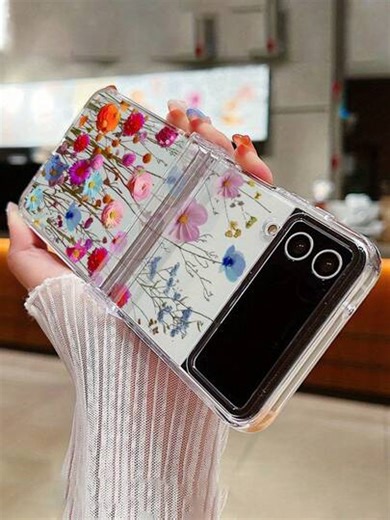 Luxury Romantic Dopamine Floral Pattern Transparent Phone Case, Compatible With Samsung Galaxy Z Flip7 Z Flip 6 Z Flip 5 Flip4 3 5G, Floral Transparent Hinge Hard Shell | SHEIN