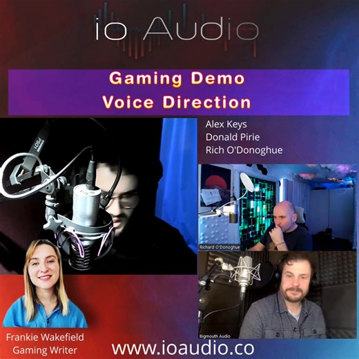🔊 Another great collaboration to help bring Alex Keys's gaming demo to life! With Donald Pirie on direction duties and Frances Wakefield-Harrey on writing duties! Here's a little insight into the direction on the day 😎 👍 Looking forward to sharing the finished reel Rich & Team :) @followers #voiceover #voiceacting #gaming | Rich O'Donoghue