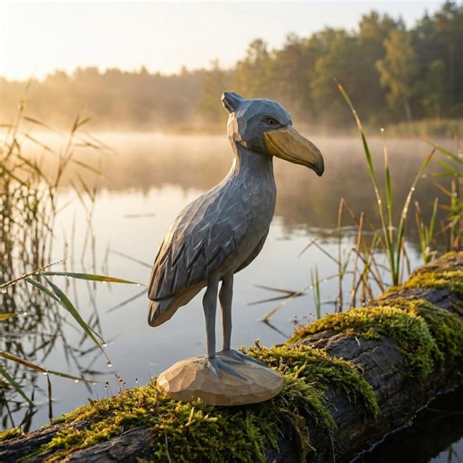 Hand Carved Wooden Shoebill Stork Statue, Rustic Bird Decor - Etsy