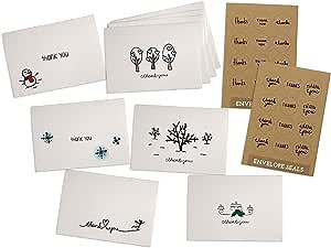 Sugartown Greetings Winter Thank You Note Cards - 24 Cards with Envelopes - Eco 100% Recycled Textured Cards with Kraft Sticker Seals