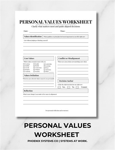 Personal Values Worksheet Printable | Core Values Worksheet | Decision Making Tool | Minimal Values Reflection | PDF - Etsy Australia