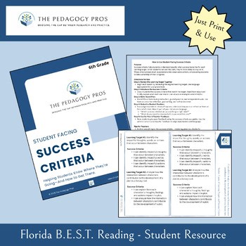 6th Grade -Student Facing Learning Targets & Success Criteria-FL B.E.S.T Reading