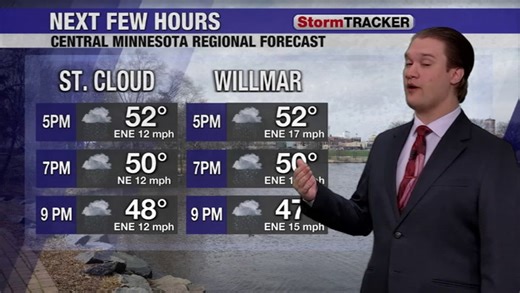 Heavier rain moving into central Minnesota for the evening and overnight hours