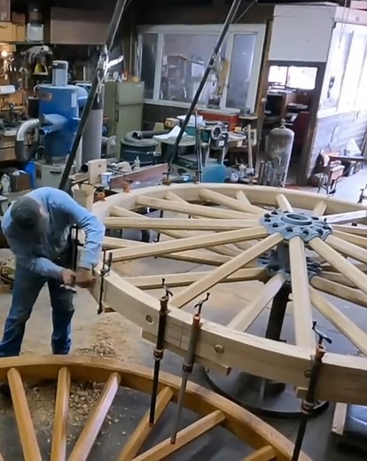 55K views · 563 reactions | Complete Build 10 Foot Logging Wheels . The video is short #woodworkingproject | Industrial cinema | Facebook