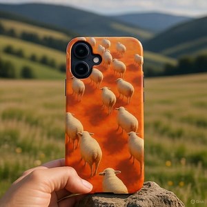 IPhone 17 Sheep Pattern Case – Surreal Farm Animal Phone Case, Artistic Sheep iPhone 17 Cover, Orange Aesthetic Case - Etsy