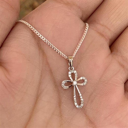 Diamond Cross Necklace, Minimalist Diamond Cross Necklace, Cross Jewelry, Communion Cross Necklaces, Christian Pendant, Religious Necklace - Etsy