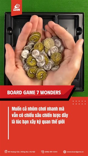Muốn chơi nhanh mà vẫn có chiều sâu chiến lược? Đây là Board Game dành cho bạn Bạn nghĩ mình là nhà chiến lược giỏi? Hãy thử 7 Wonders – nơi bạn vừa phải xây dựng đế chế huy hoàng, vừa phải chịu cảnh hàng xóm mạnh hơn, đánh liên tục, và cướp hết tài nguyên. 😩 Mỗi lượt chơi là một bài toán chiến thuật: chọn sai 1 lá bài thôi là bay luôn cả nền văn minh. 🏗️🔥 🎯 Thông tin cơ bản: 👥 3–7 người chơi 🎂 10 tuổi ⏰ 30 phút/game 💬 Góc nhìn reviewer: 7 Wonders không chỉ là game “xây thành phố”, mà là 